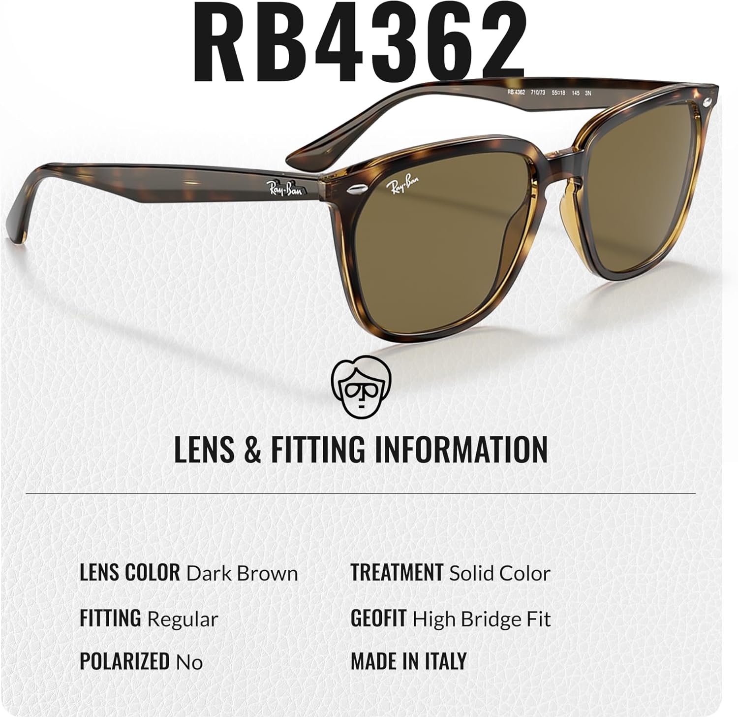 Ray-Ban RB4362 Square Shaped Sunglasses for Men & Women with Official RAYBAN Eyewear Kit