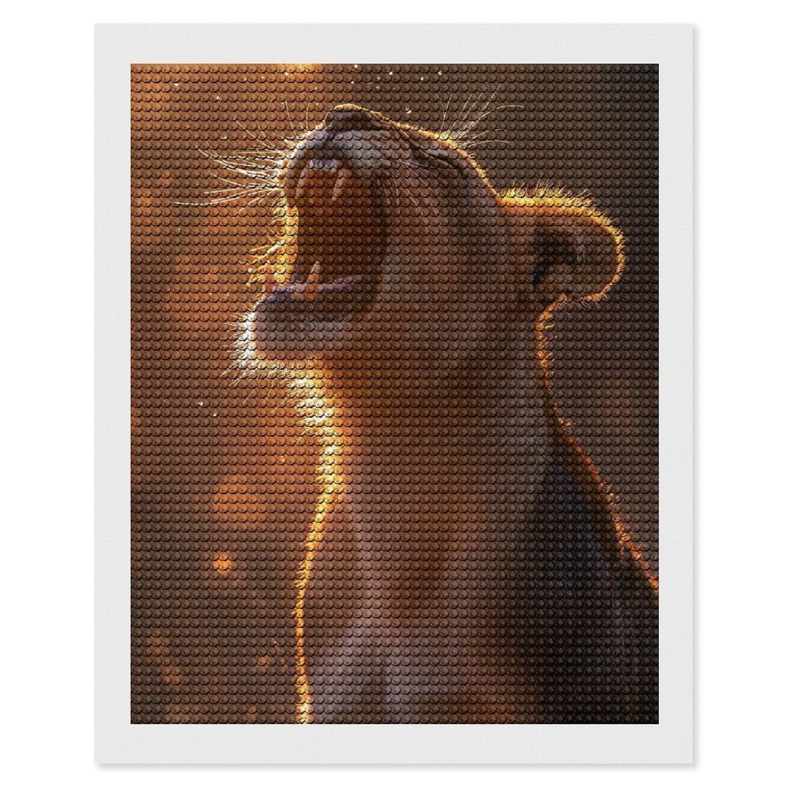 Junmoney Roaring Lioness in Golden Light Diamond Painting Canvas Set 16"x20", Boho Decor, for Craft Lovers, Easy Handmade Project, Holiday Gift Idea
