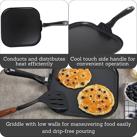 IMUSA 11 Inch Bistro Aluminum Nonstick Square Griddle for Frying