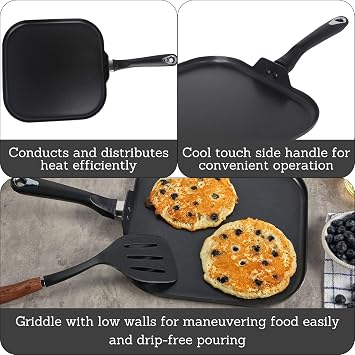IMUSA 11 Inch Bistro Aluminum Nonstick Square Griddle for Frying