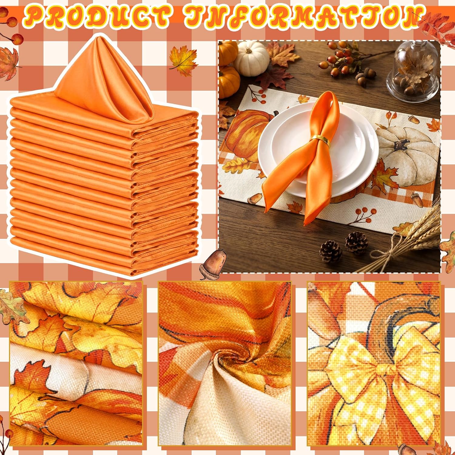 Patelai 19 Pcs Fall Table Runner and Placemats, Serve 6, Orange Pumpkin