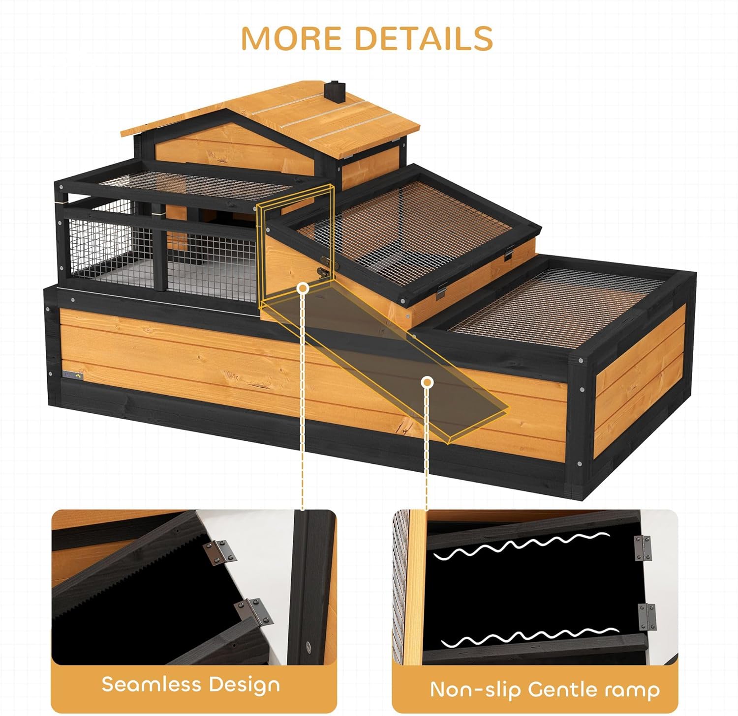 Large Spacious Two-Story 44 inch x 25.5 inch x 25 inch Tortoise Habitat House with Balcony Three-Room Yellow Color for Tortoises