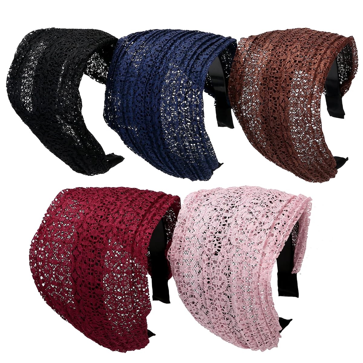 LONEEDY 5 Pack Wide Hard Headband with Teeth for Women Girls’s Hair Band Pleated Cloth Fabric Hair Hoop Accessories (Mixed colors E - Image 2