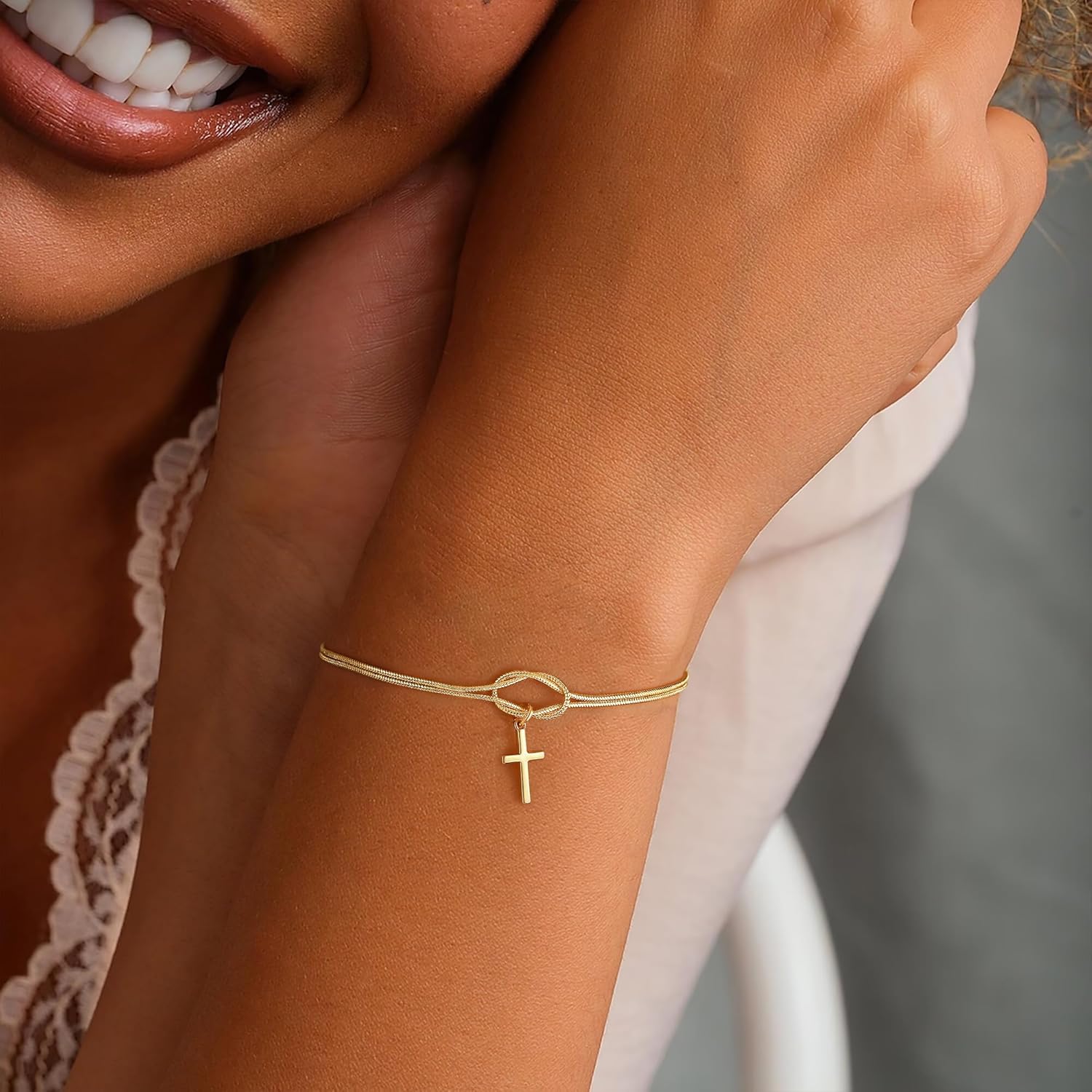Gold Cross Charm Bracelet for Women, 18K Real Gold Plated Adjustable Chain, Waterproof & Hypoallergenic, Dainty Faith Jewelry, Minimalist Christian Gift, Tarnish Resistant - Image 2