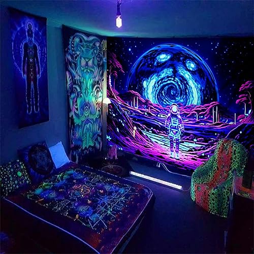 Miniatura 9 de Psyhilar Blacklight - Divertidos pósteres de astronauta espacial de extraterrestres para adultos nubes trippy y luna planeta luz negra estrellas de