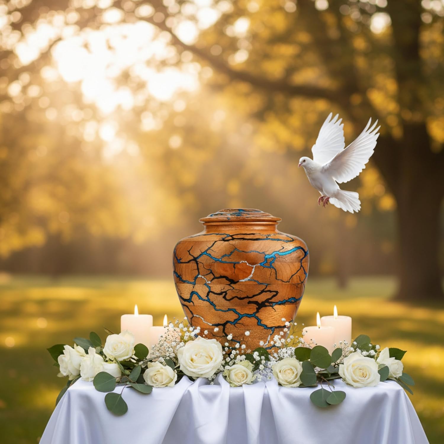 Wooden Cremation Urn for Human Ashes Adult Male & Female – Handmade Mango Wood & Epoxy Resin – Decorative Burial Memorial Urn with Secure Lid (Small, 4x4x5 Inch, 20 Cu in) – by Bhartiya Handicrafts