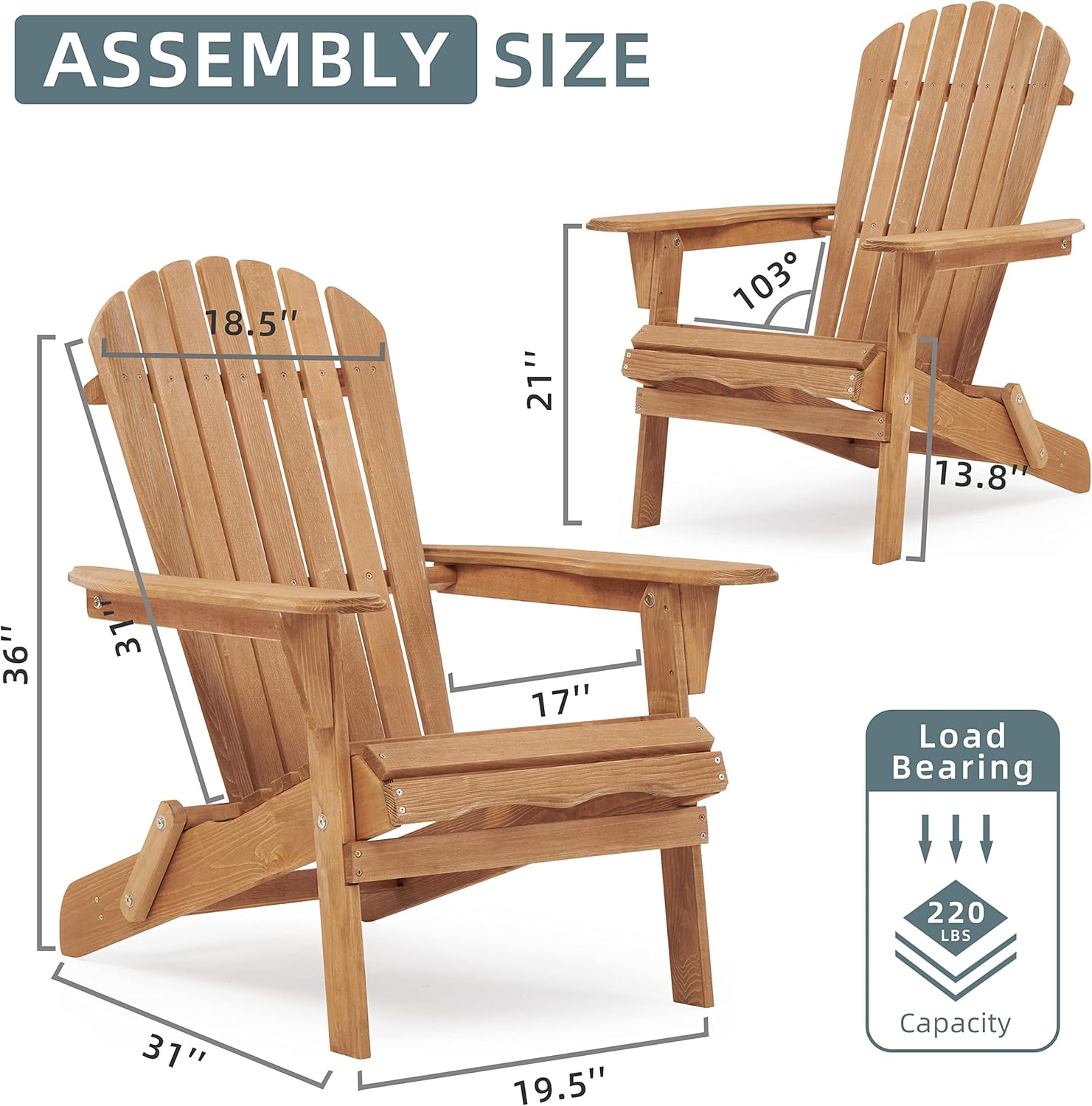 Wooden Folding Adirondack Chair Half Pre-Assembled, Wood Lounge Chair for Outdoor Patio Garden Lawn Backyard Deck Pool Beach Firepit Light Brown : Patio, Lawn & Garden