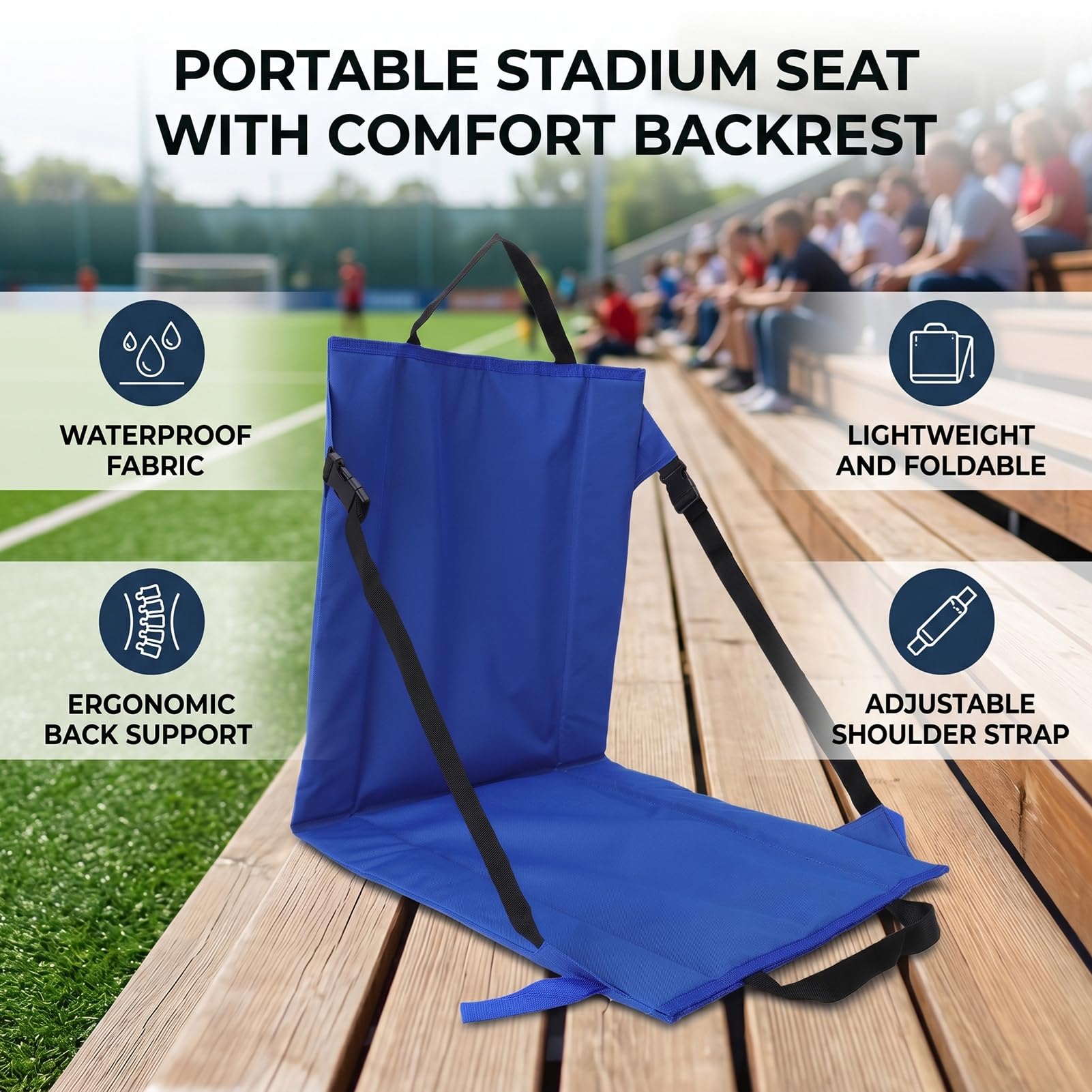 banapoy Asiento Estadio con Respaldo, Silla Plegable Portátil a Prueba Agua con Correa Ajustable para Hombro para Juegos Deportivos, Camping, Playa, Picnic Al Aire Libre, Concierto