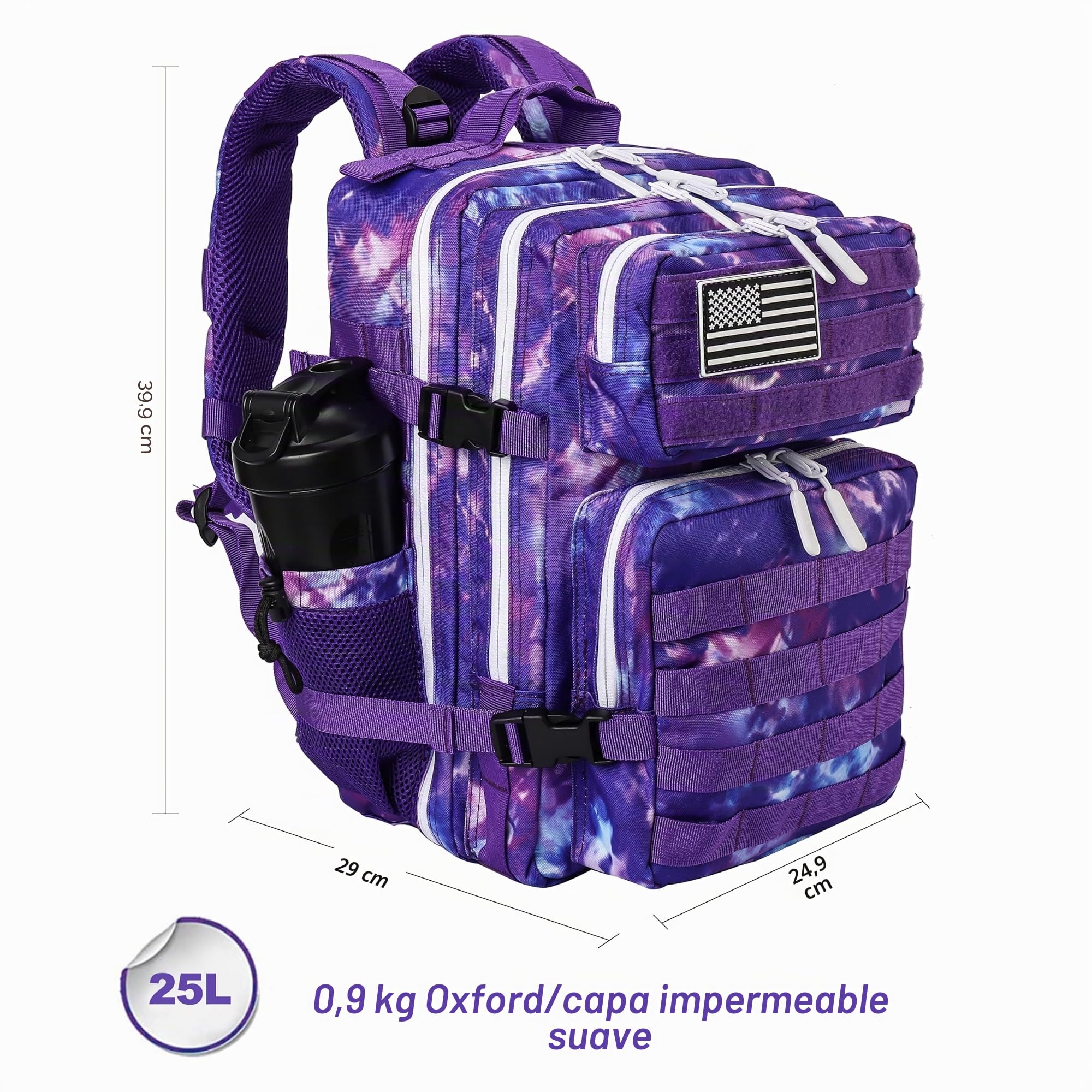 LHI Mochila táctica militar para hombres y mujeres, 25 L/35 L, mochila pequeña con soporte para botellas