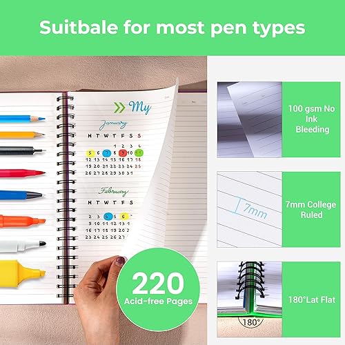 Miniatura 3 de CAGIE - Cuaderno en espiral con pestañas separadoras para 5 materias, 220 páginas, tamaño A5 de 6 x 8 pulgadas suministros escolaresde trabajo para