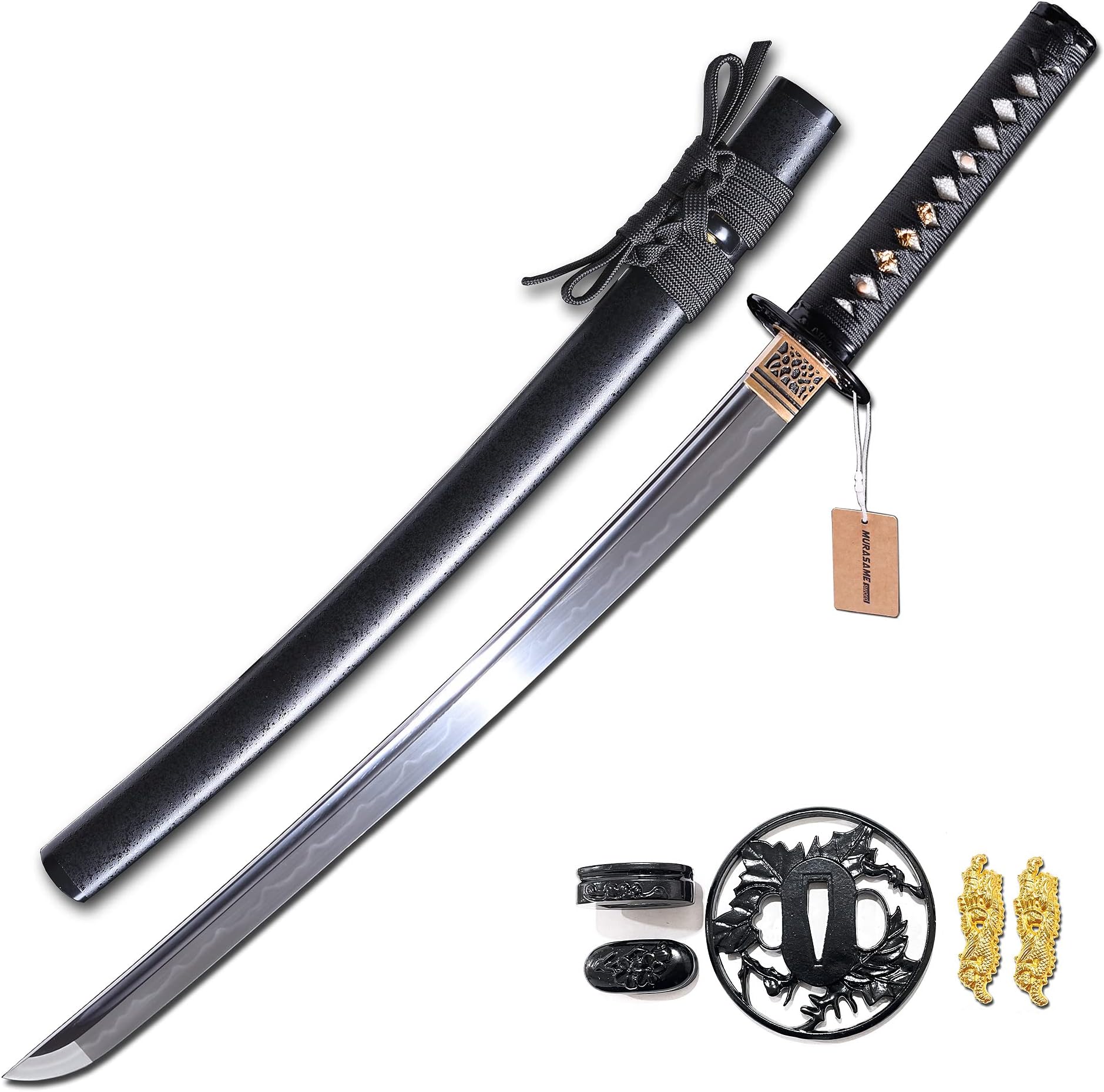 MURASAME Wakizashi Sword T10 Steel Clay Tempered Real Hamon Handmade Battle Ready…