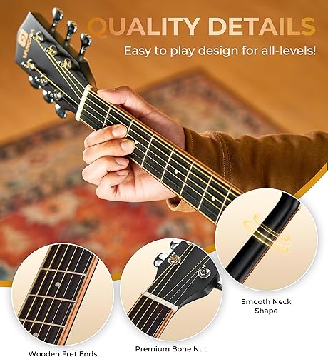 Miniatura 37 de Vangoa Kit de guitarra acústica para principiantes, adultos, adolescentes, tamaño completo, cortada, guitarra, acustica, 41 pulgadas, juego natural