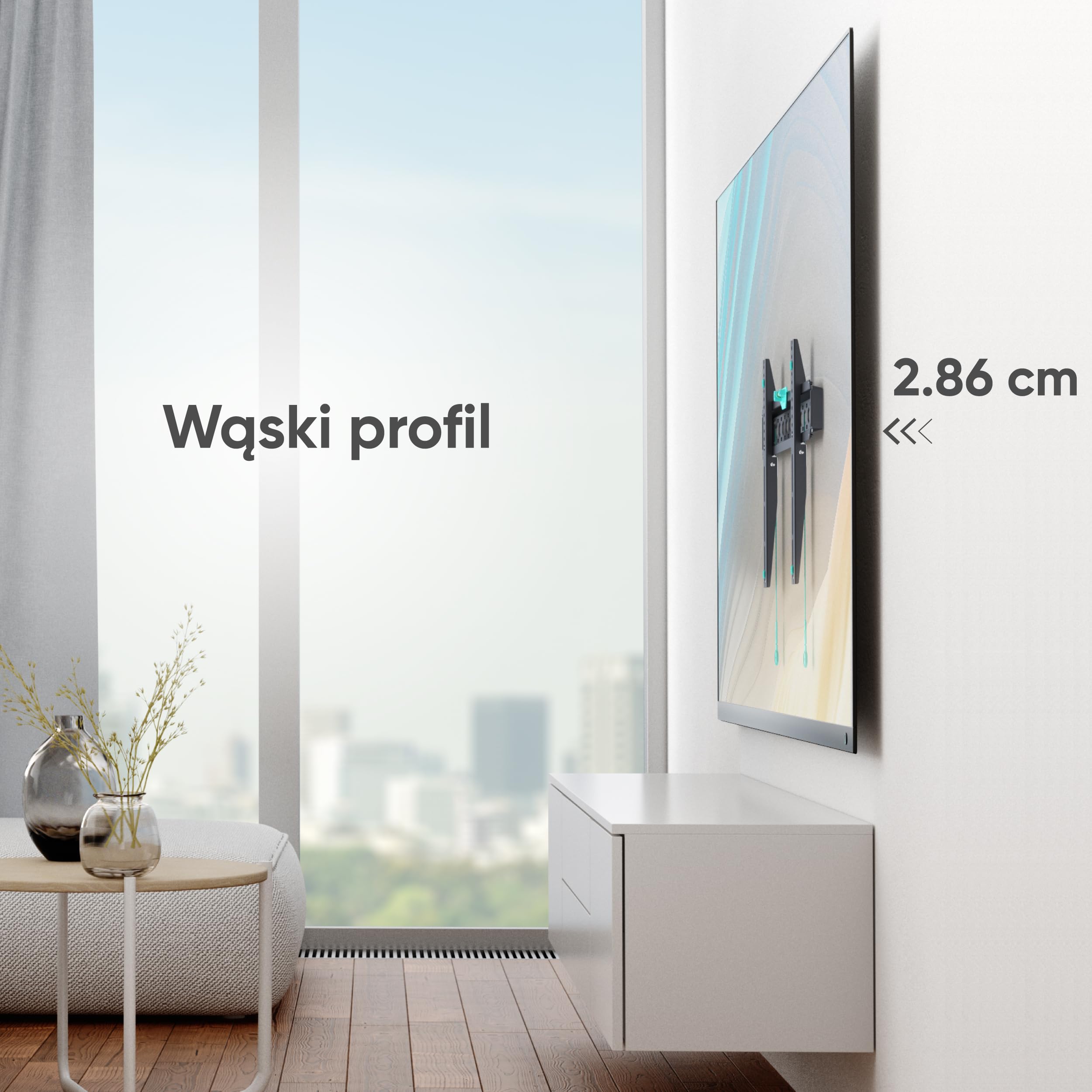 ONKRON Uchwyt ścienny do telewizora płaski do ekranu 43-85 cali do 68 kg, ultra cienki uchwyt ścienny do telewizora, uchwyt ścienny z VESA 75 x 75-600 x 400, uniwersalny uchwyt na telewizor, czarny