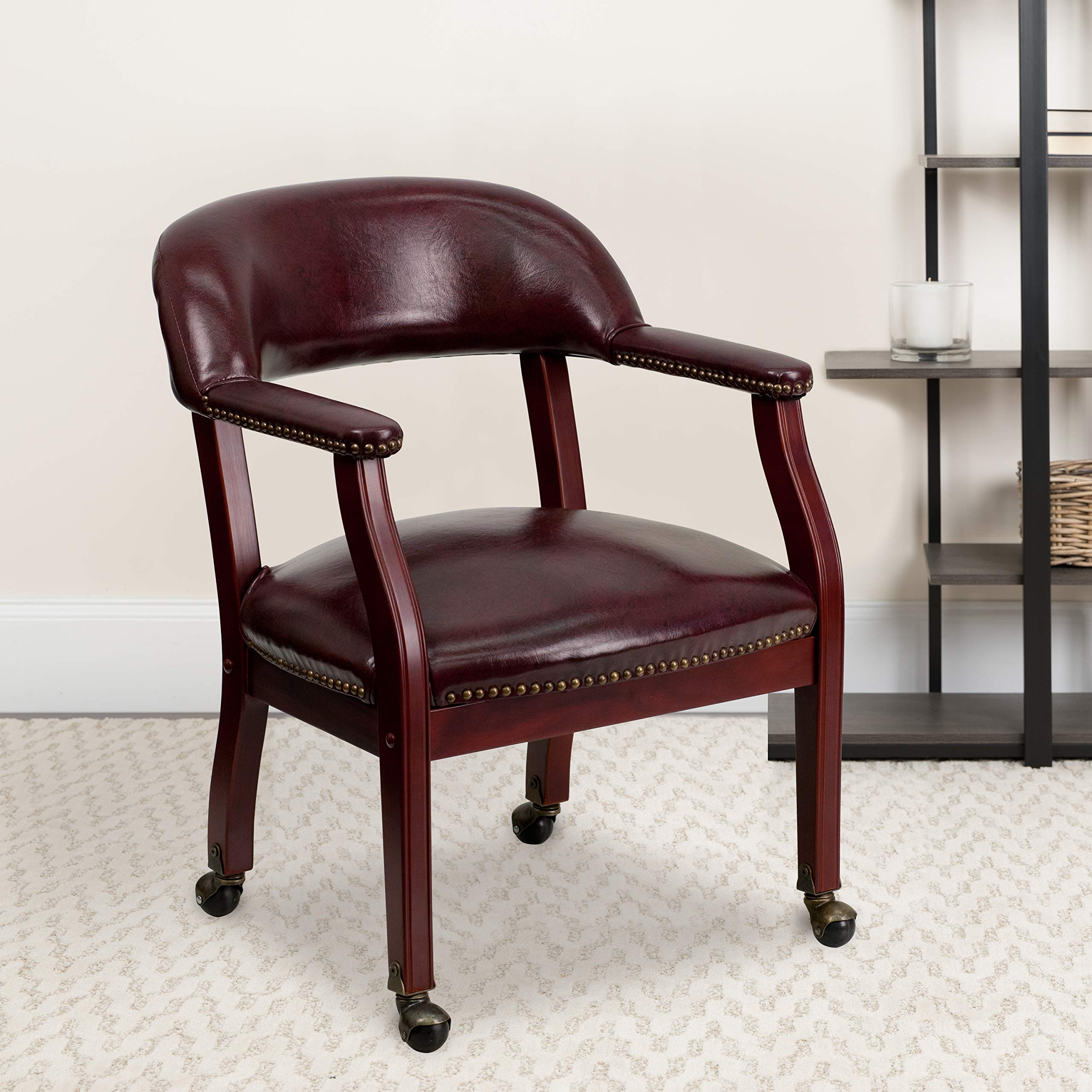 Flash Furniture Sarah Oxblood Vinyl Luxurious Conference Chair with Accent Nail Trim and Casters