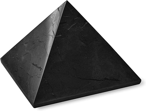 Karelian Heritage Pirámide de protección de shungita de piedra pulida grande  Pirámide decorativa negra grande de 6 pulgadas (5.9 in)  Bloqueador