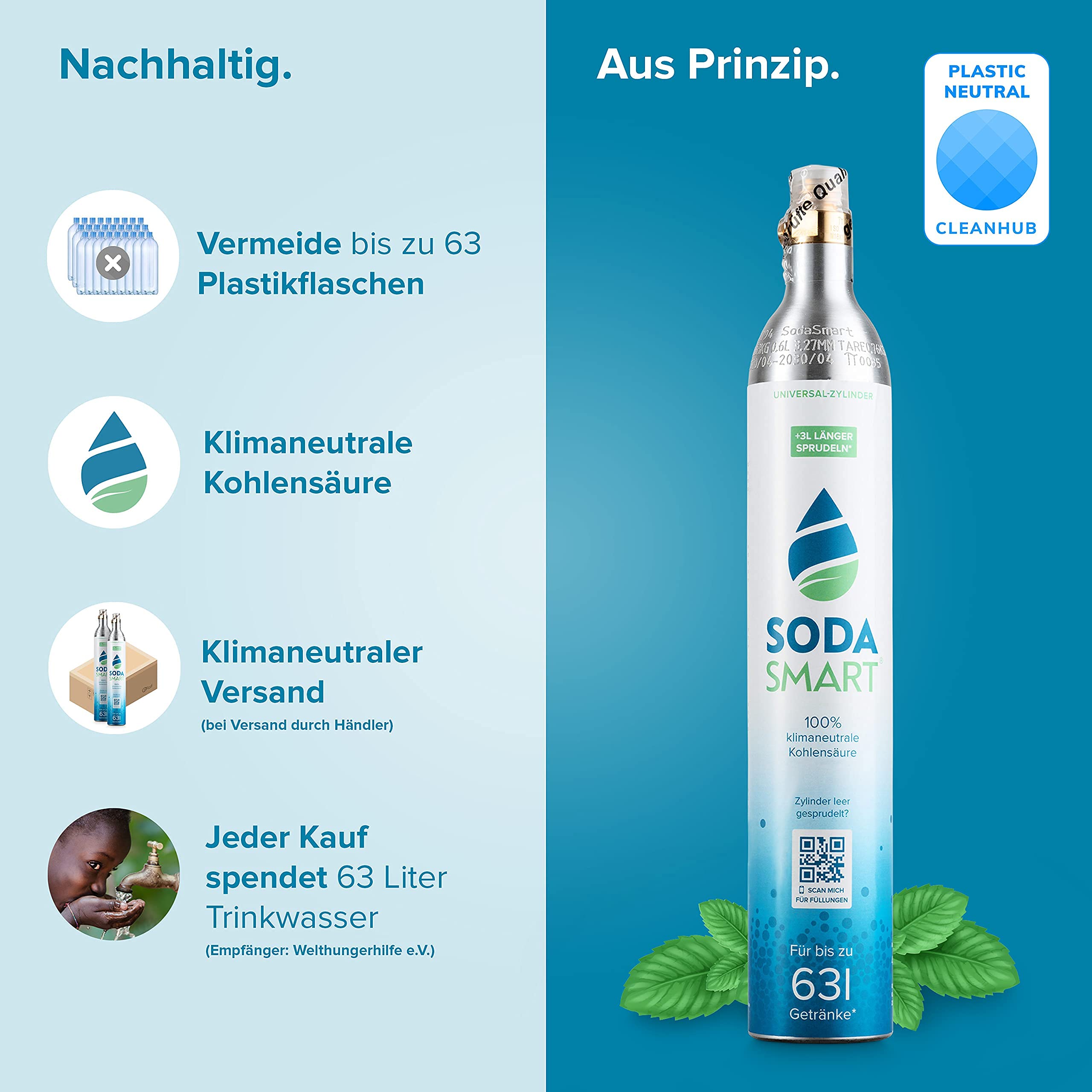 2X Premium CO2 Zylinder für SodaStream Crystal 2.0, Easy, Aarke uvw. Wassersprudler | Gefüllt mit 425g Kohlensäure +25g extra für mehr als 60l | Kohlendioxid-Zylinder als Reservepack