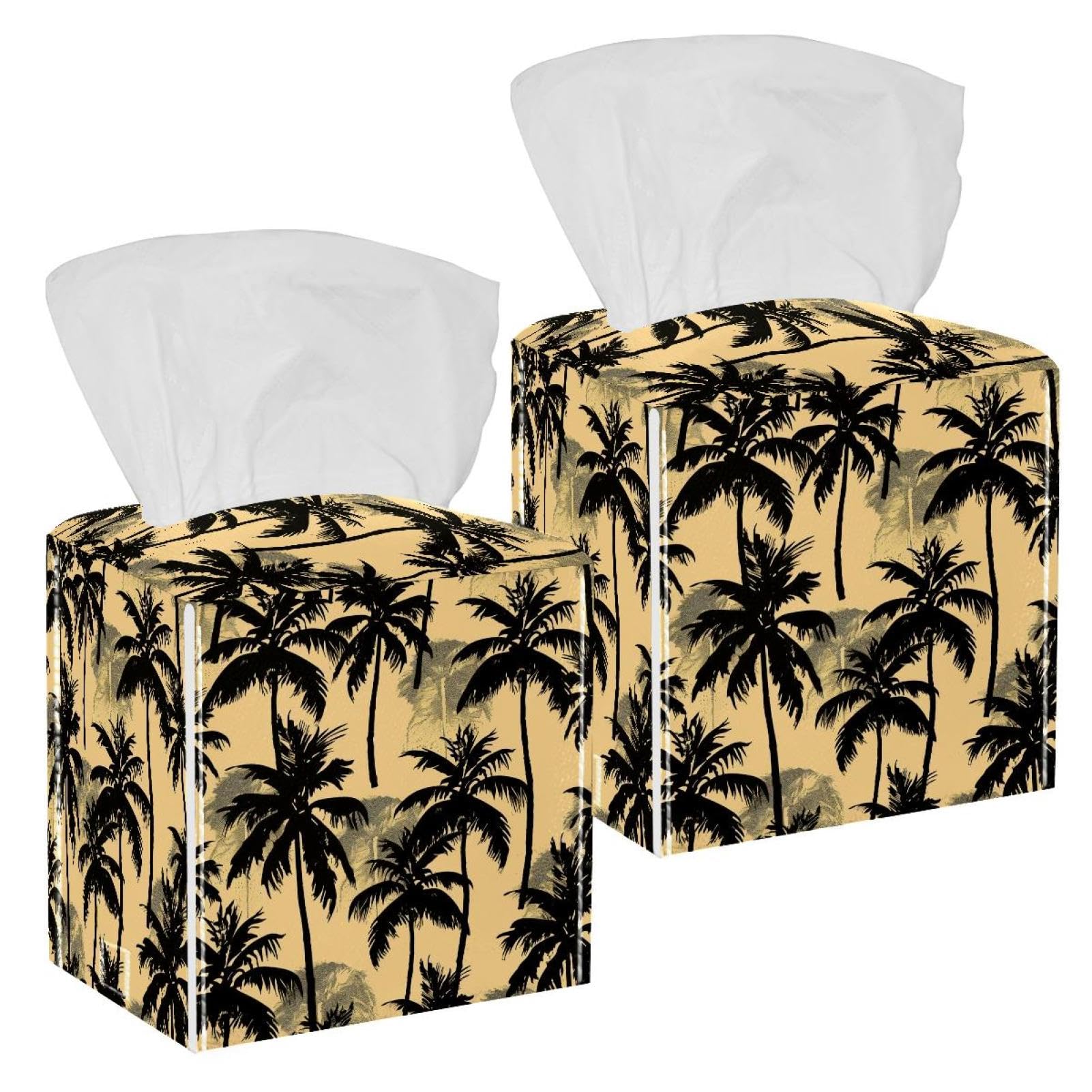 Tropical Palm Tissue Box Cover, 2 Pack PU Leather Square Facial Tissue Dispenser Box holder for Home Office Car