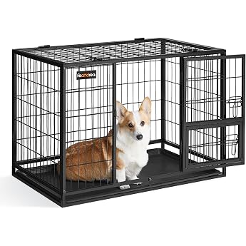 Feandrea Haustierk&auml;fig hochbelastbar, Gitterbox, transportabel, 92,5 x 57,5 x 64 cm, f&uuml;r mittelgro&szlig;e, gro&szlig;e Tiere, sicher, 2 