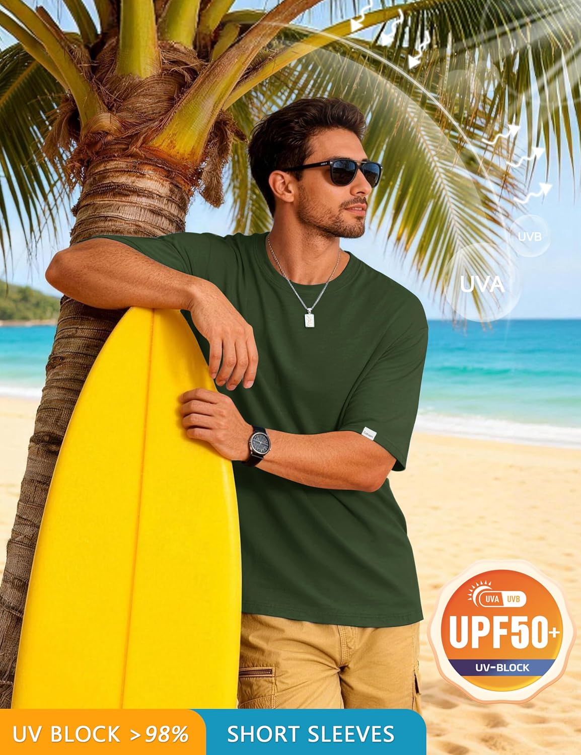 Cotrasen Mens T-Shirts Short Sleeve Cotton Soft Lightweight UPF 50+ Moisture Wicking Cooling Casual Loose Tee Shirts - Image 6