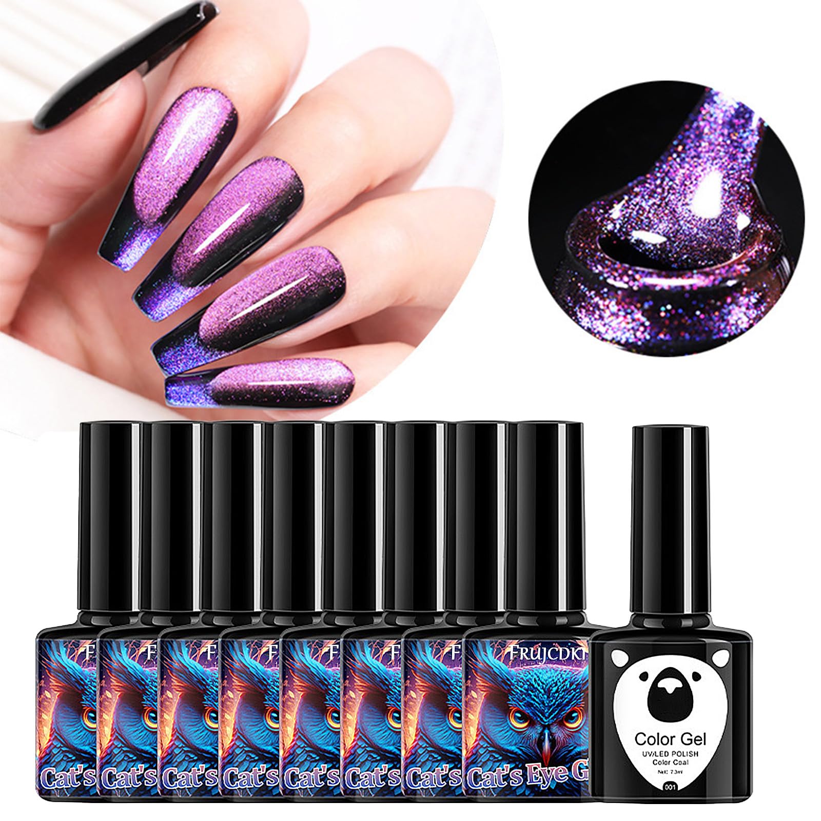 FRUJCDKI 9D Peacock Laser Colourful Cat Eye Nail Lacquer,Cat Eye