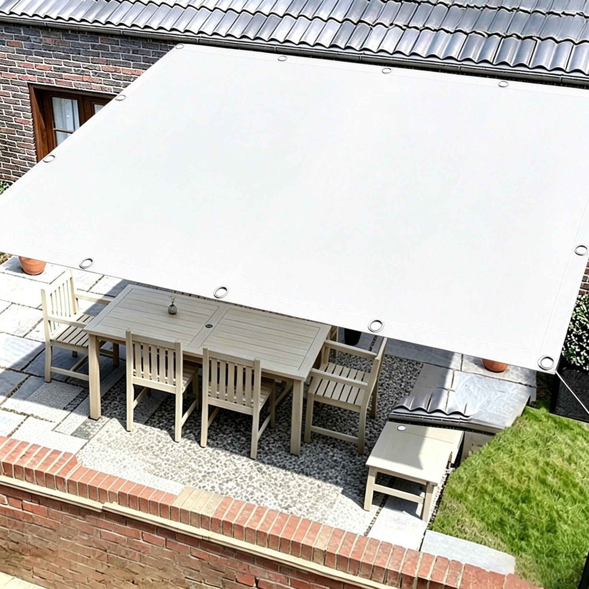 2.2x3.5M Weiß Sonnensegel mit Ösen 95% UV-Schutz Wasserdicht Rechteckig mit Seil, kein Bohren erforderlich für Garten, Terrasse, Balkone, Hof, Rasen