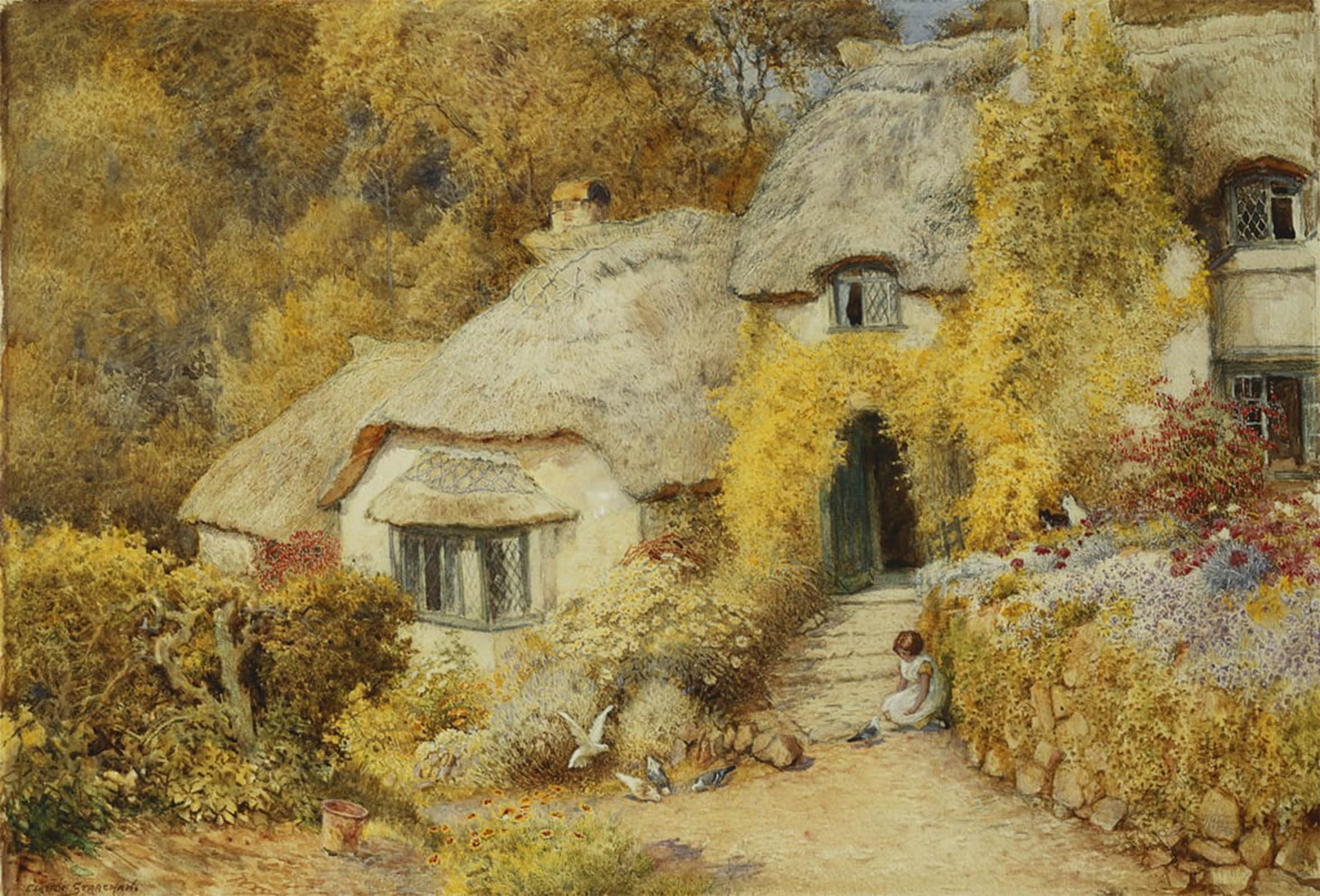 ARTXLXXBN Famous Print Painting Colorful Art Print Cottages At Selworthy Somerset by Arthur Claude Strachan Canvas Art Decorations for Home Decor 60x90cm