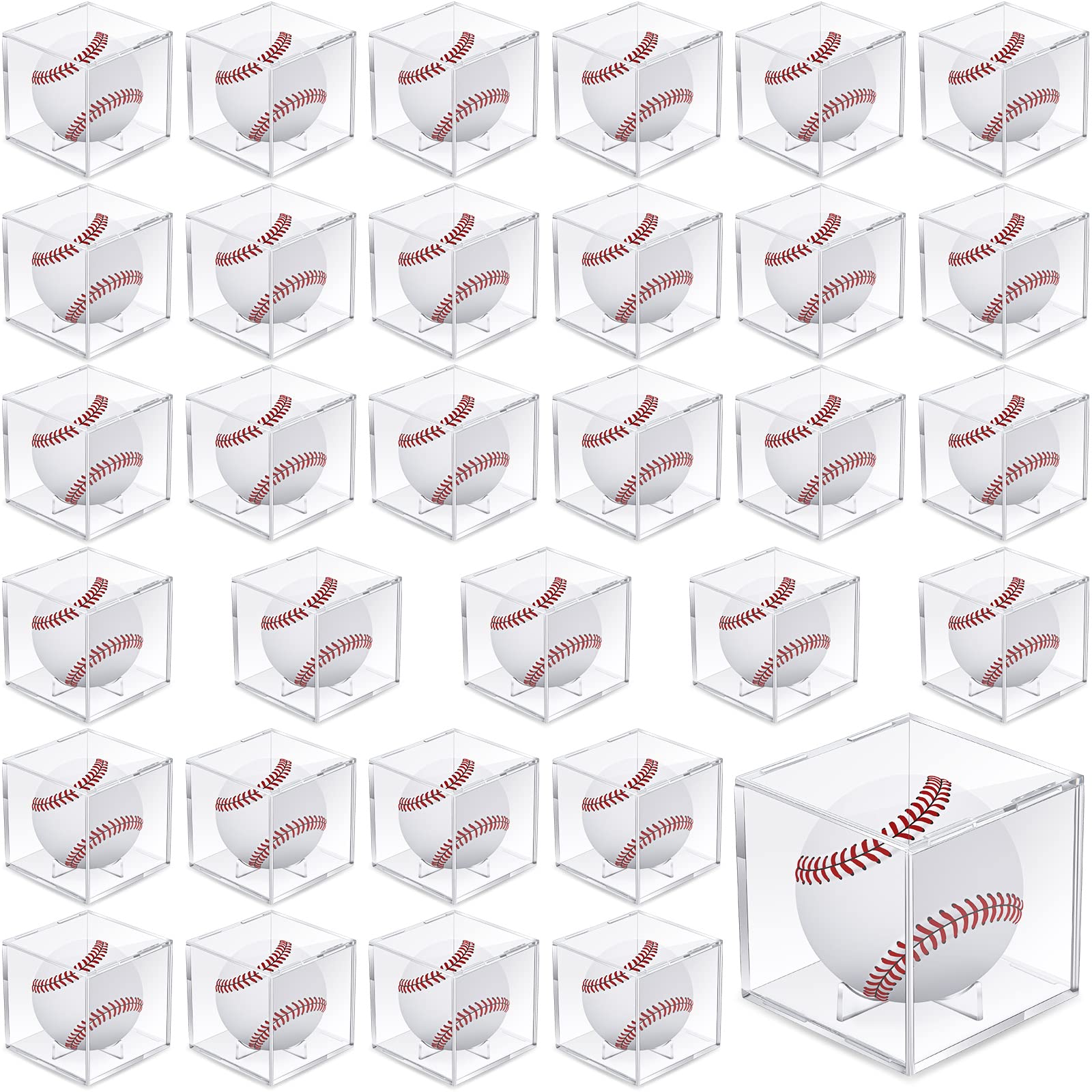 32 Pack Baseball Display Cases for Balls, Acrylic Baseball Holder Clear UV Protected Baseball Cube Autograph Baseball Storage Box for Official Size Baseball Standing, 3.15 x 3.15 x 3.15 Inches