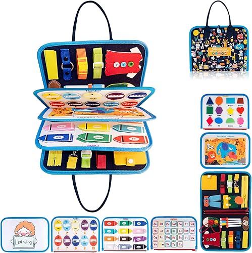 Miniatura 2 de Tabla de actividades para niños pequeños, tablero sensorial Montessori de viaje, libro silencioso, juguete educativo de aprendizaje para niños,