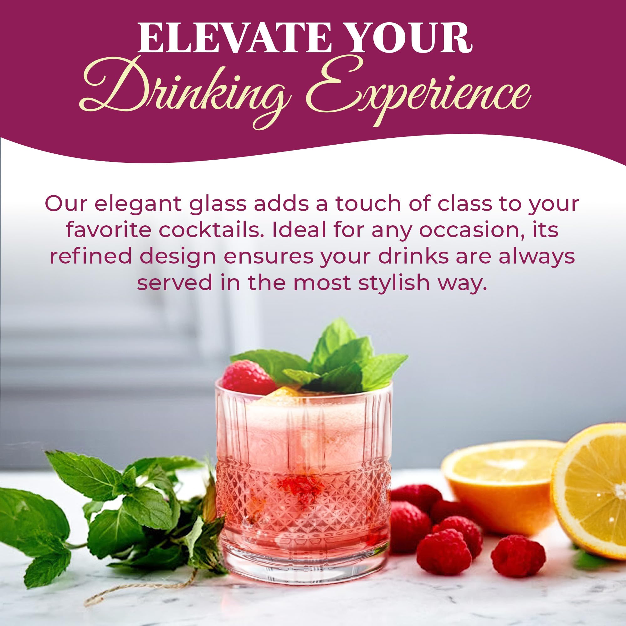 Barski Vasos dobles de cristal europeo, aptos para lavavajillas, para whisky, bourbon y bebidas, adecuados para uso diario y ocasiones especiales, regalo ideal, juego de 4 a 11 onzas, Allure