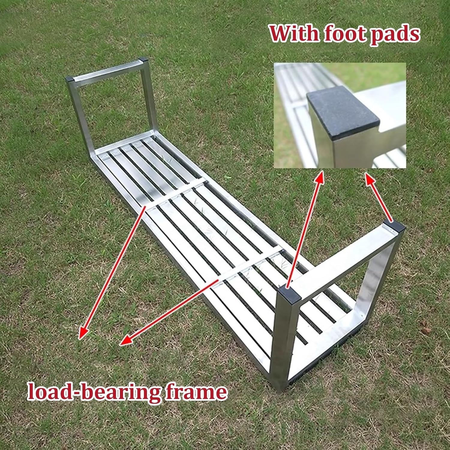 304 Stainless Steel Weatherproof Backless Outdoor Bench - Durable Park Seating for Patio, Commercial, Restaurant, Poolside, Mall & Public Areas (59.05in)