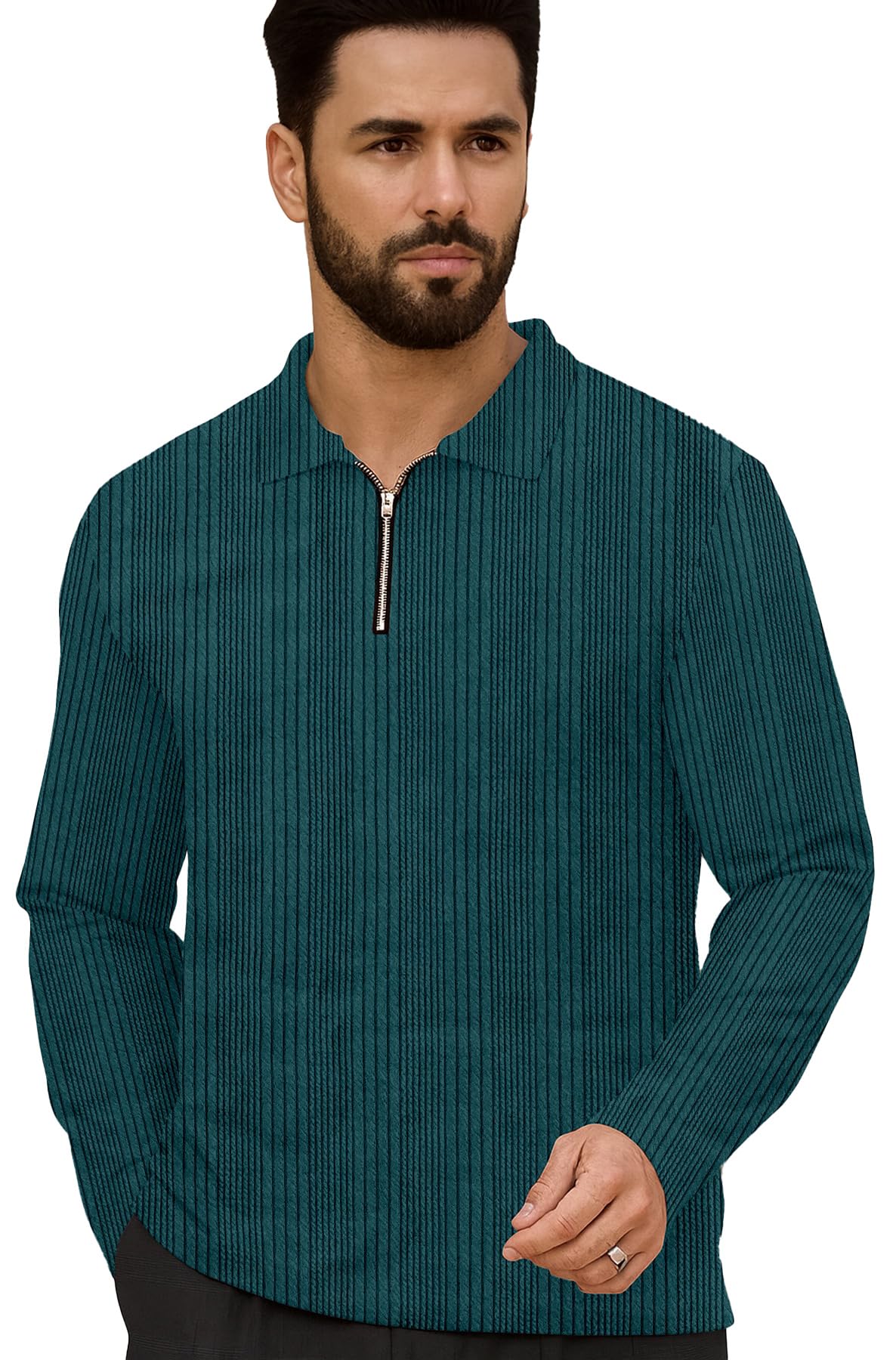 Men's Polyester Blend T-Shirt with Round Neck Full Sleeves Quilted Pattern Regular Fit and Standard Length