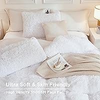 Vista 4 de Andency Faux Fur White Comforter Queen Size, 3 Pieces Fluffy Fuzzy Plush Bedding Comforter Set (1 Shaggy Velvet Comforter & 2 Pillowcases), Soft 03