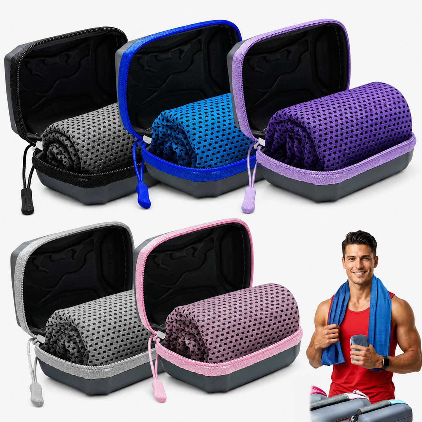 Auriiktch Cooling Towels for Hot Weather, Cool Towels for Neck Hot Weather with Storage Box, Sweat Towel for Men Women Kids Gym Workout Running Yoga Golf Camping (K 5PCS, M: 30 x 90 cm)