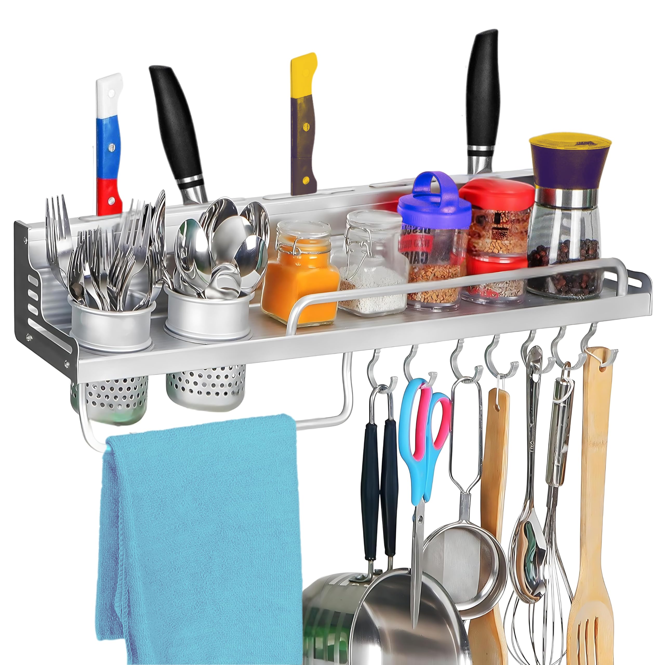 Innowell Aluminium Kitchen Organizer Rack Wall Mounted - With Integrated Knife Holder, Spoon Stand, Spatula Holder, Spice Rack, And Towel Bar Ladle Holder For Kitchen - 58 X12.5 X10Cm (B0D76GP79Z) Amazon Price History, Amazon Price Tracker