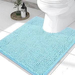 Smiry Luxury Chenille Toilet Rugs U-Shaped 24x20, Soft Absorbent Non-Slip Contour Bathroom Rugs for Toilet, Machine Washable Contoured Bath Mats, Sky Blue
