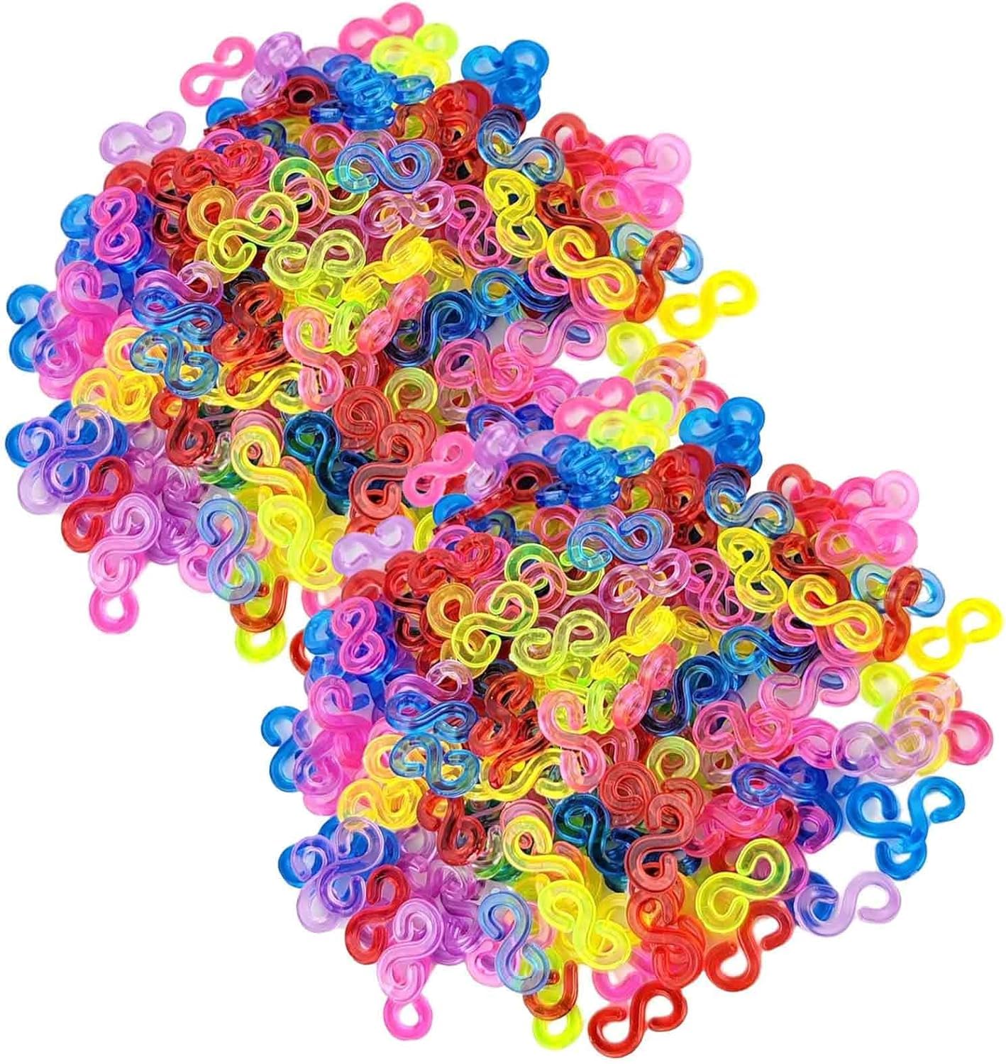 umyeoqoyo Loom Bands S Clips, 500 Pcs Colorful S Clips for Loom Rubber Bands, Band Connectors Refill Kit with Hooks, for DIY Bracelet and Jewelry Making Accessories Crafters