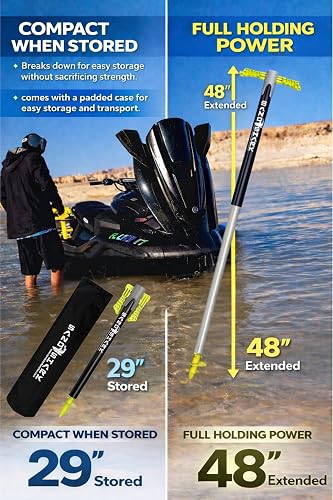 SandShark Patent Pending Supersport 3.0 Boat Anchor - Shallow Water Anchor Pole - Great Jet Ski Anchor, PWC Anchor, Pontoon Boat Accessories for Beach and Sandbar - Adjusts 29"-48" w/Case - 2