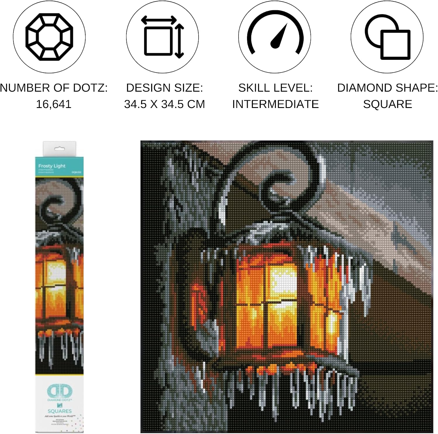 DIAMOND DOTZ Frosty Light Square Diamond Painting Kit, Full Drill, 13.6x13.6in