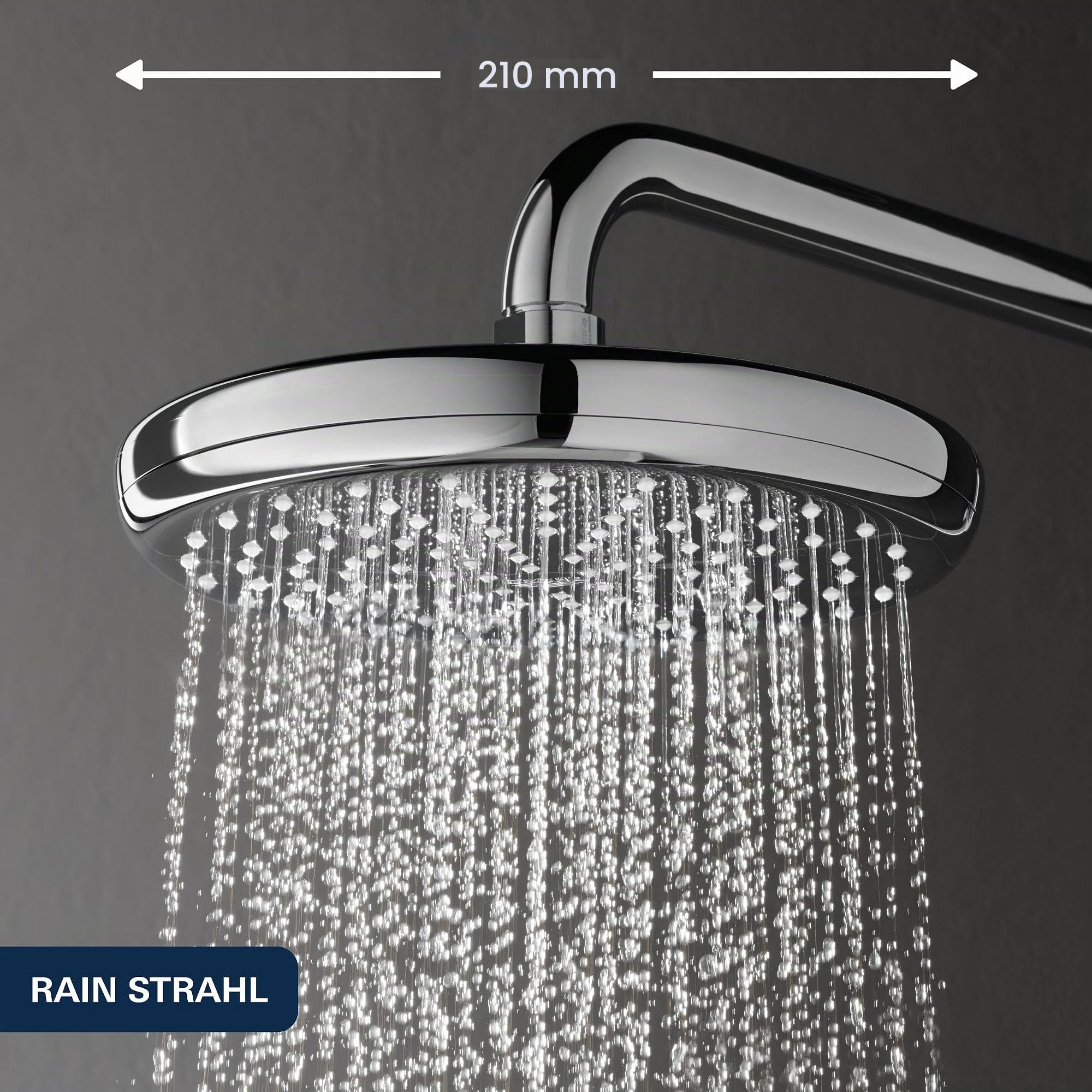 GROHE Vitalio 210, Duschsystem wassersparend 9,5l pro Min (Regendusche mit Thermostat, schwenkbarer Kopfbrausearm, Sicherheitssperre bei 38°C, Duscharmatur mit Antikalk-System), rund, chrom, 27960001