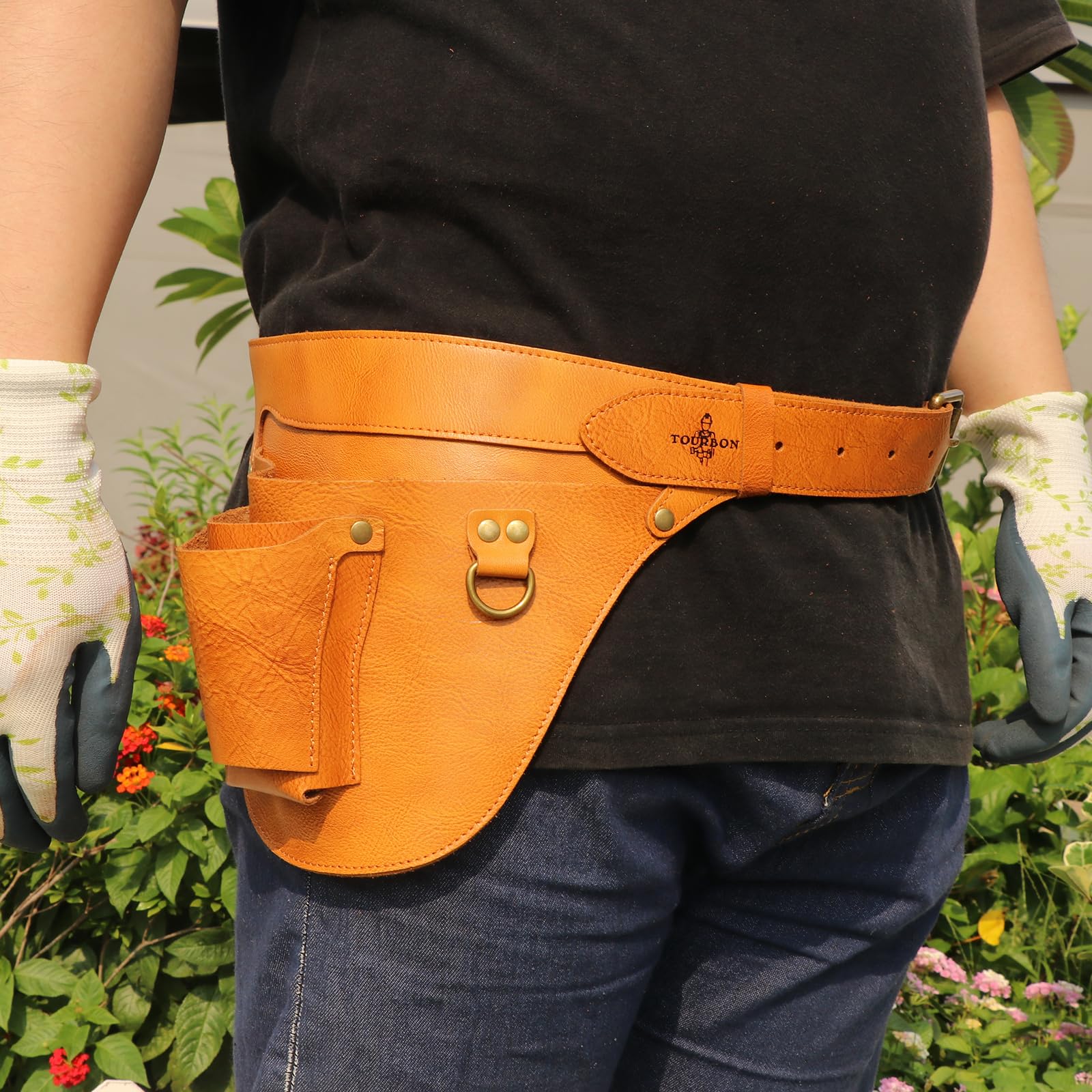 Tourbon Sac à outils de jardinage en cuir souple Taille réglable Ceinture de travail Pochette pour électriciens charpentiers