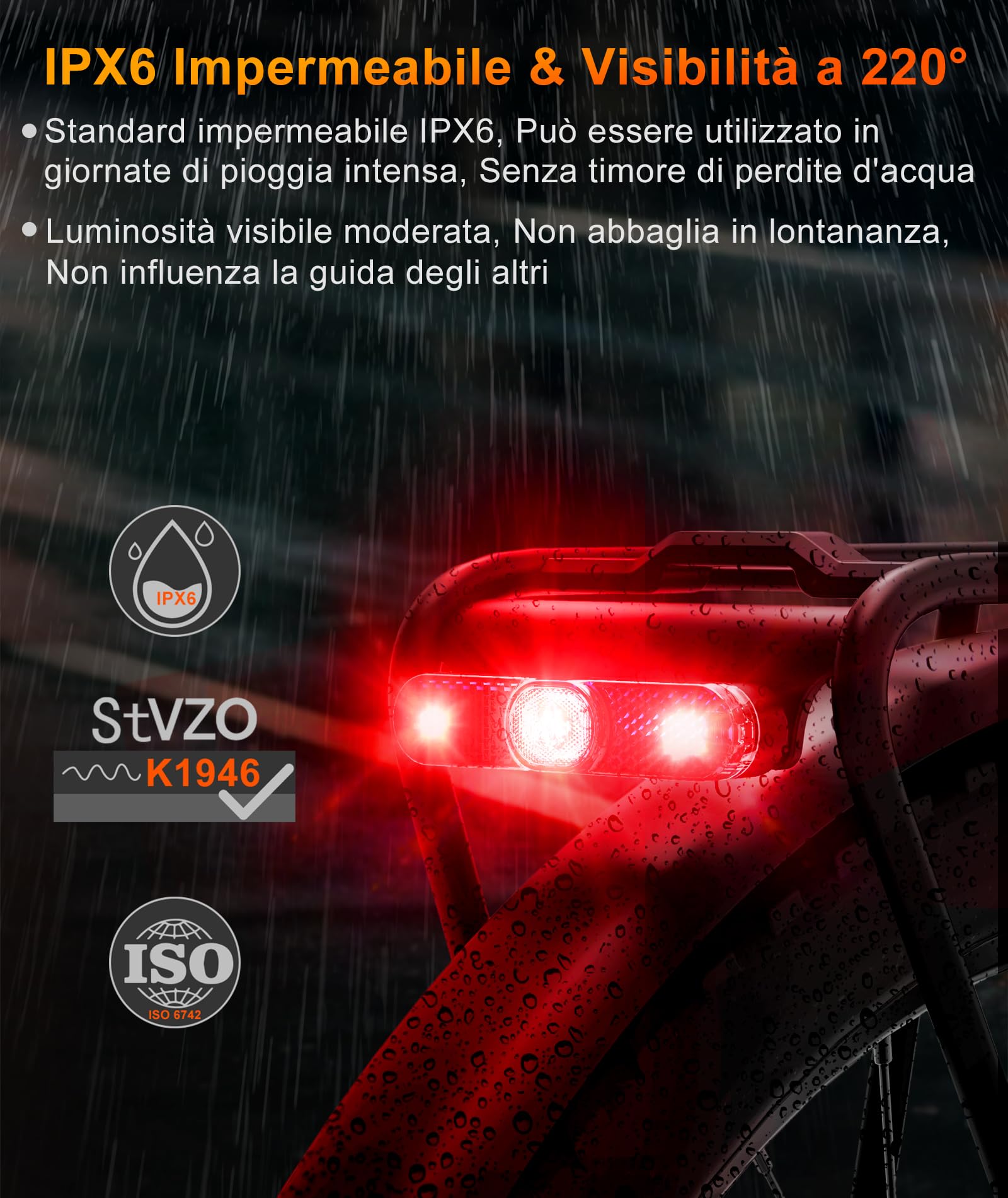 SYACHI Luce Posteriore Bici Elettrica Con Sensore Freno Per E-Bike, LED Superluminoso, Impermeabile IPX6, 6-48 V, 0,5 W Luce Posteriore da Ciclismo