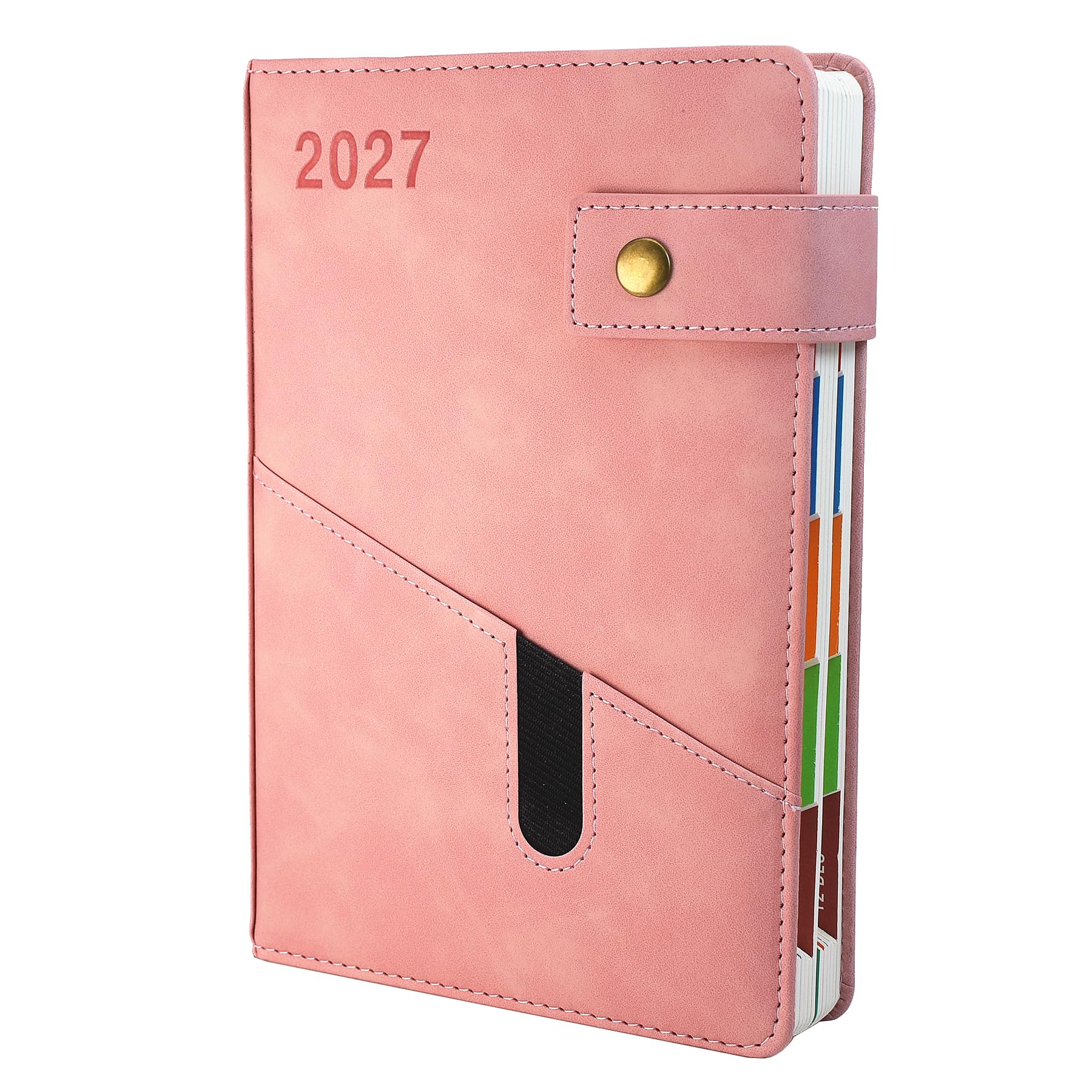 2027 Diary, Diary 2027 A5 Page A Day,Productivity Daily Planner from Jan 2027 to Dec 2027 With Monthly Tabs, 3 Bookmark and Colorful Side Panels (8.5x5.9 inch) (Pink)