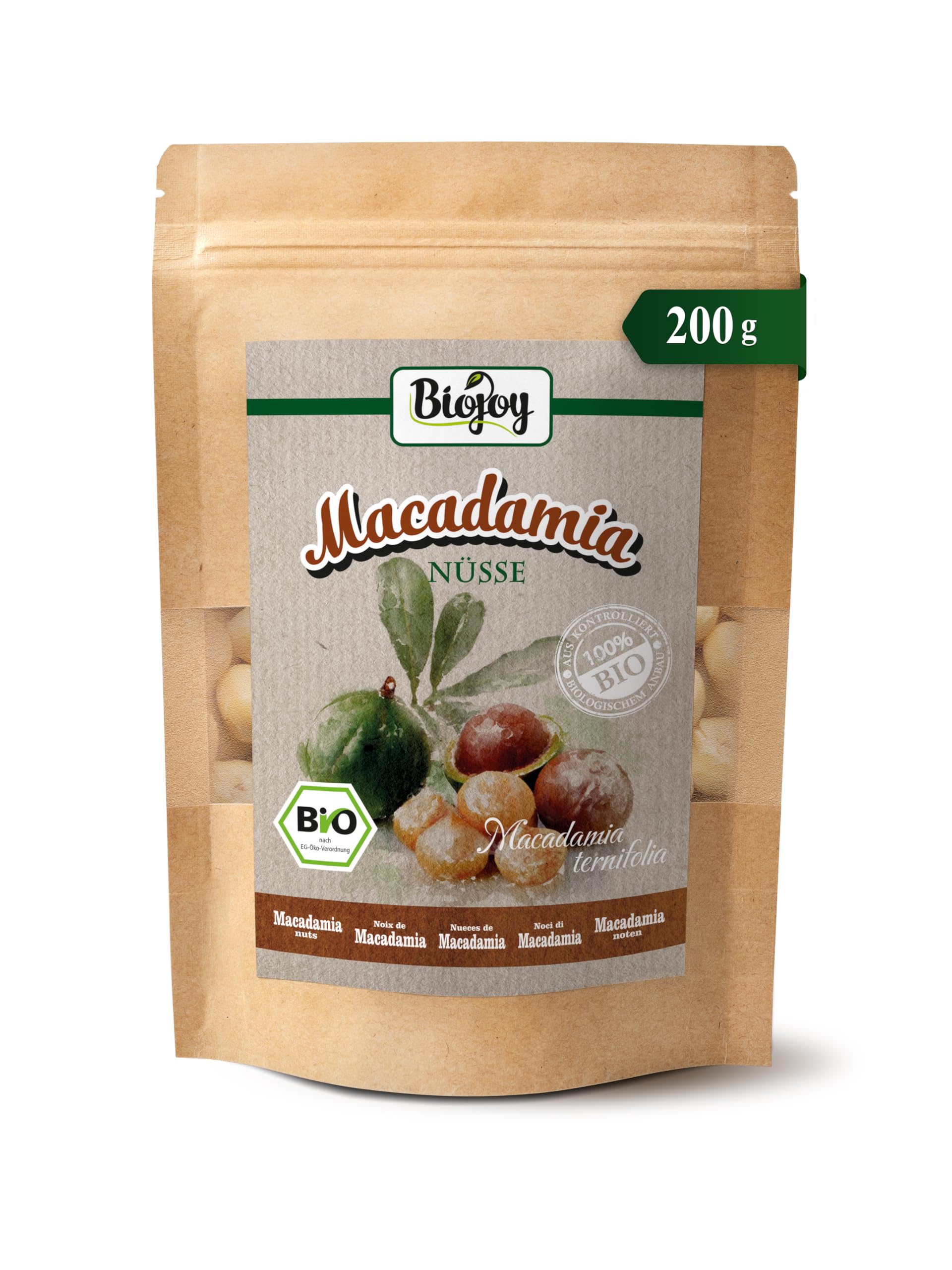 Biojoy BIO-Macadamianüsse ganz (200 g), ungesalzen und ungeröstet