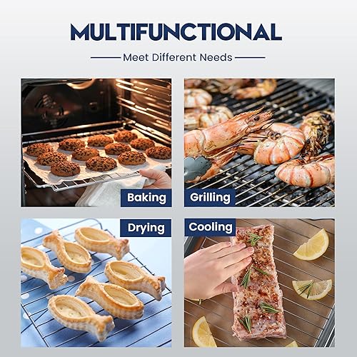 Miniatura 6 de Juego de bandejas para hornear con rejilla (2 sartenes + 2 estanterías), bandeja de horno de acero inoxidable de 9 x 7 x 1 pulgada con estante de