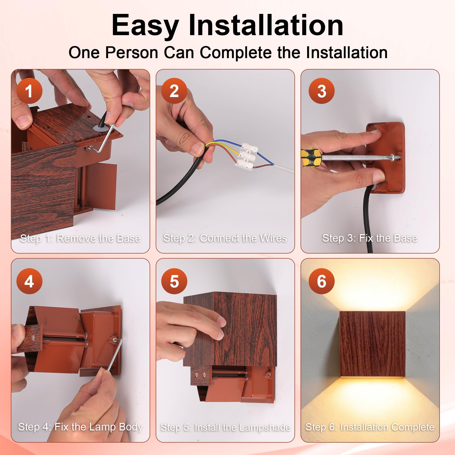 CANMEIJIA Aplique Pared Exterior Efecto Madera de Nogal 12W 3000K IP65 2 P | Lámpara de pared con deflectores internos que permiten regular el haz de luz desde 20 hasta 150 grados fácilmente