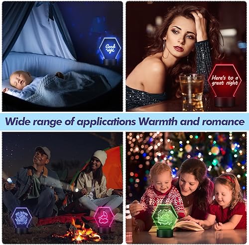 Miniatura 7 de Honoson Juego de 6 juegos de luces LED nocturnas 3D, base de lámpara de acrílico transparente, controles remotos y cables de carga USB