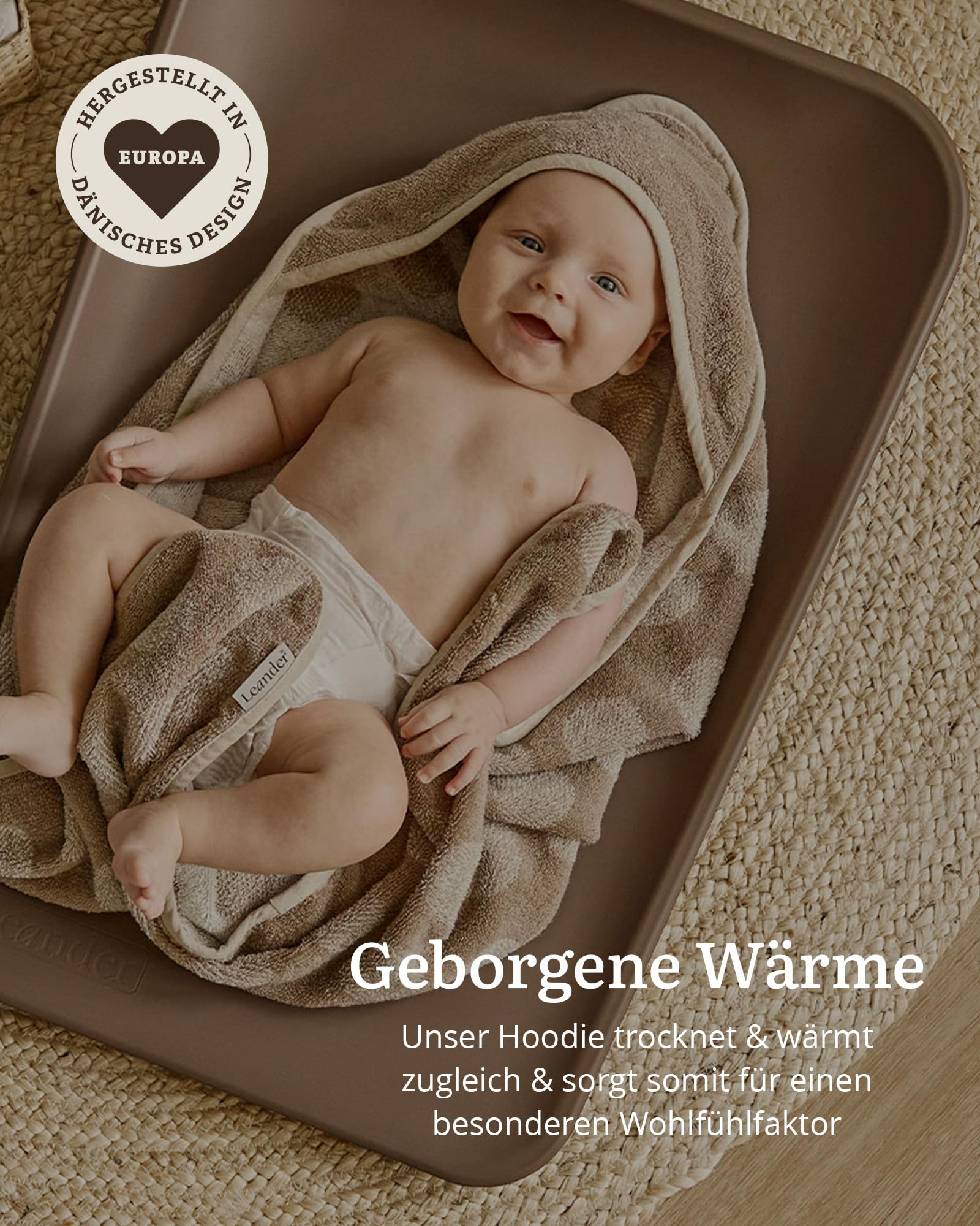 Leander Bluza z kapturem niebieska – puszysty ręcznik dla niemowląt z kapturem – 100% bawełna ekologiczna frotte – ogrzewa i schnie – do pływania dla niemowląt, na basen lub plażę