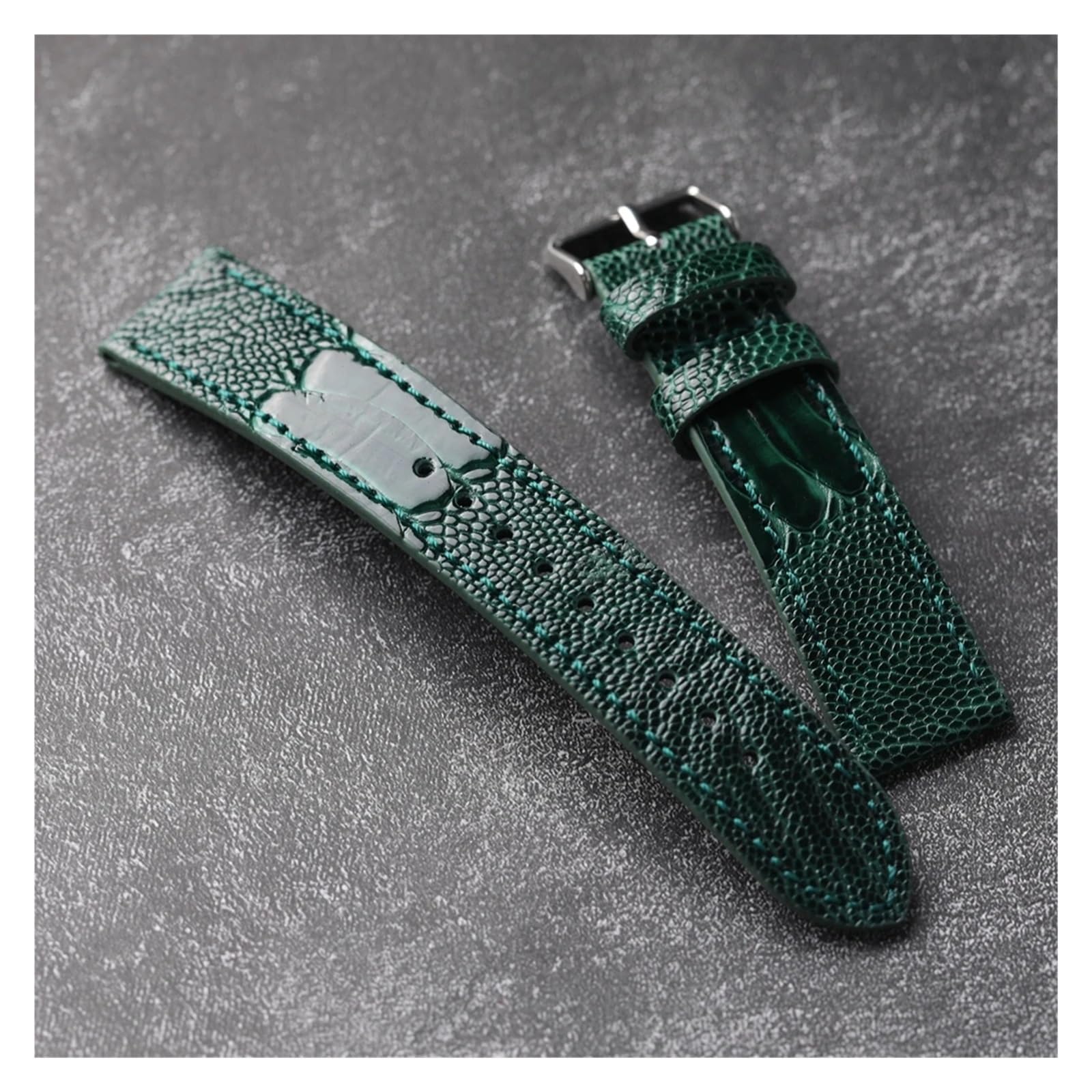 Genérico Pulsera vintage de piel auténtica de avestruz hecha a mano de primera calidad de 18, 19, 20, 21 y 22 mm for hombre, de piel auténtica marrón y verde