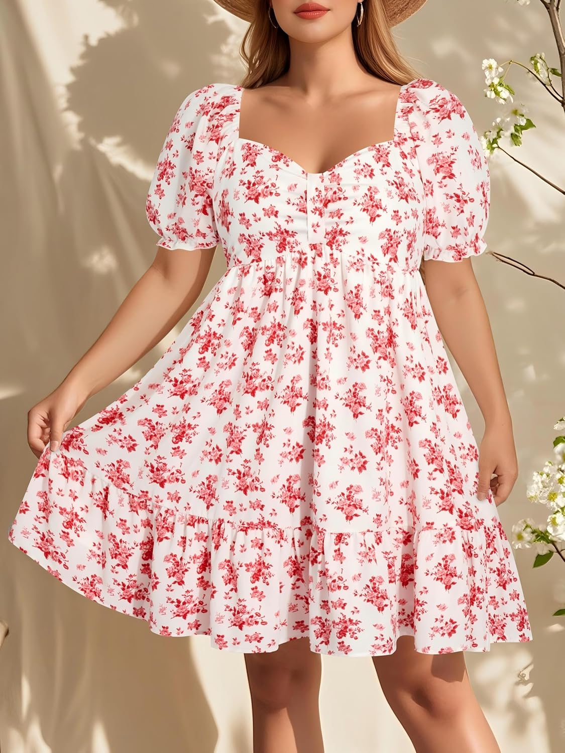 Women's Plus Size Summer Dress - Sweetheart Neck Puff Sleeve Casual Sundress Graduation Teen Babydoll Short Dresses - Image 4