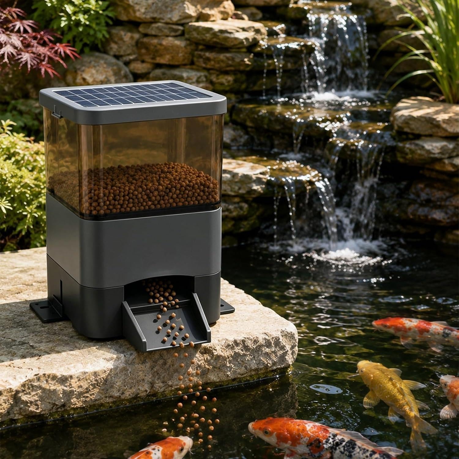 Alimentador automático de Peces de Estanque, 4L/10L/20L, con energía Solar